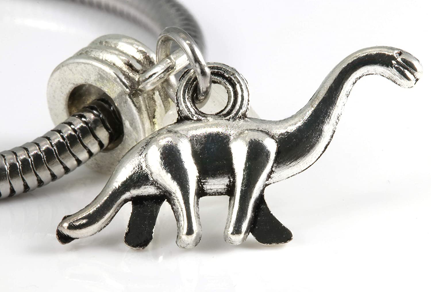Dinosaur Jewelry | Brontosaurus Bracelet Silver Plated Snake Chain Bracelet Great for Jurassic World Party Supplies and Dinosaur Party Favors or Excellent choice for Dinosaur Bracelet Dinosaur Prizes