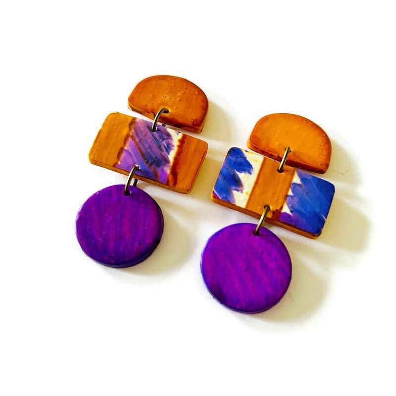 Abstract Statement Earrings in Orange Purple White