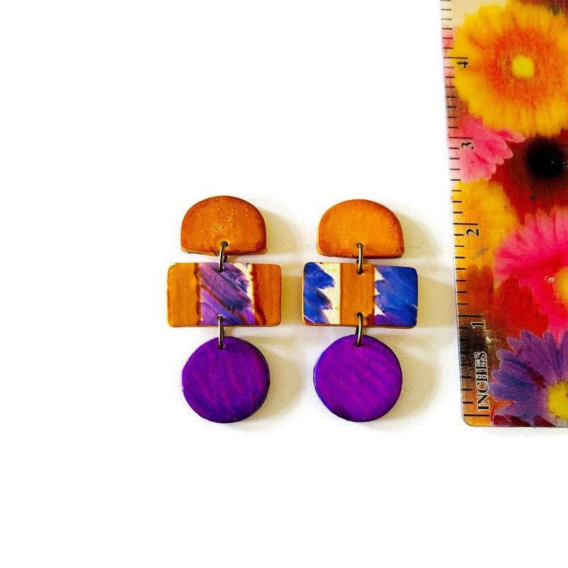 Abstract Statement Earrings in Orange Purple White