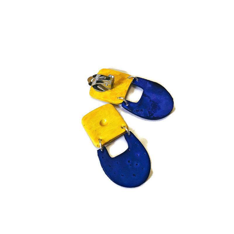 Black & Yellow Clip On Earrings for Non Pierced Ears- "Val"