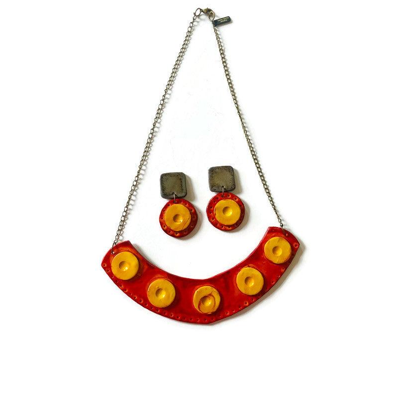 Extra Large Statement Necklace in Burnt Orange, Yellow